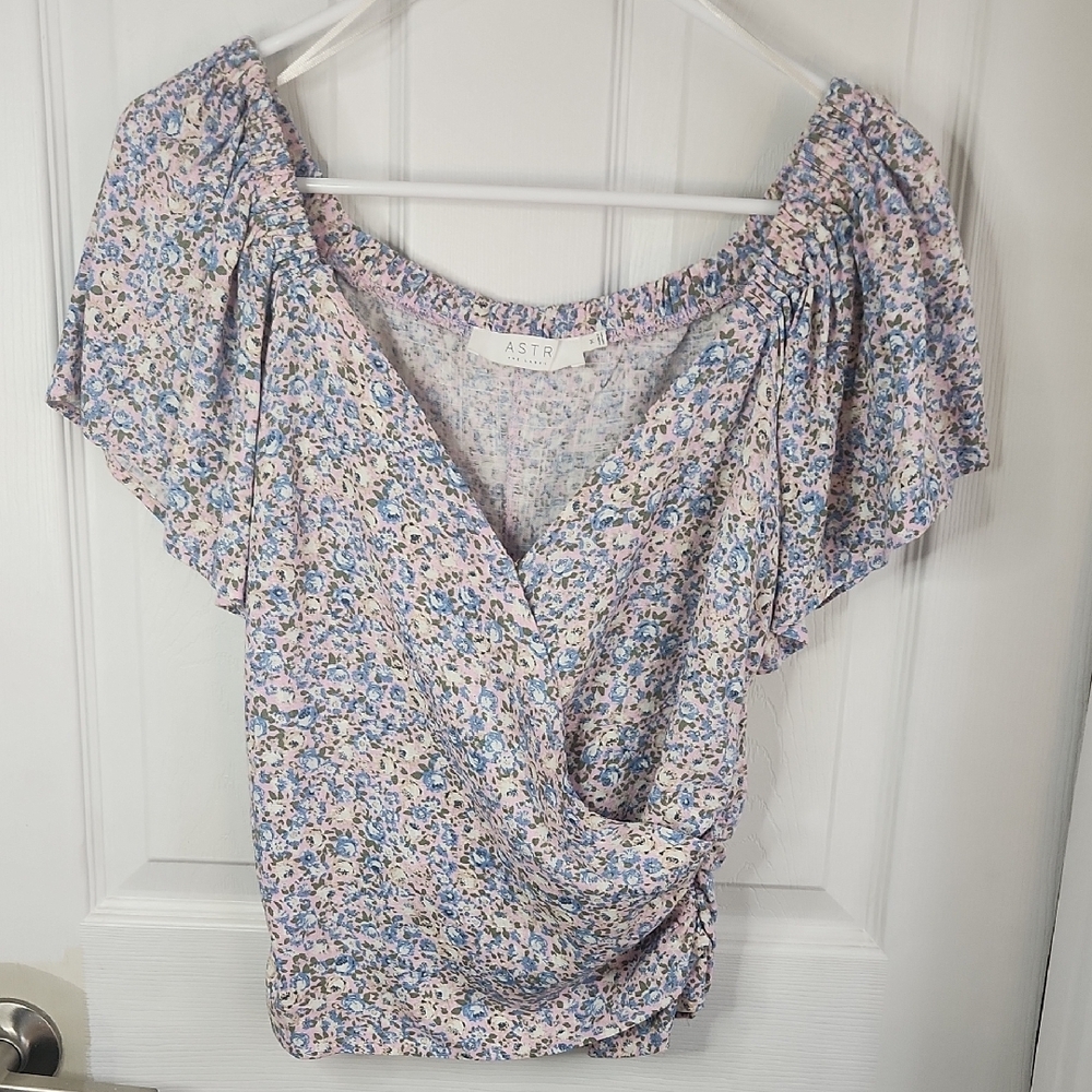ASTR Pink Blue Ditzy Linen Blend